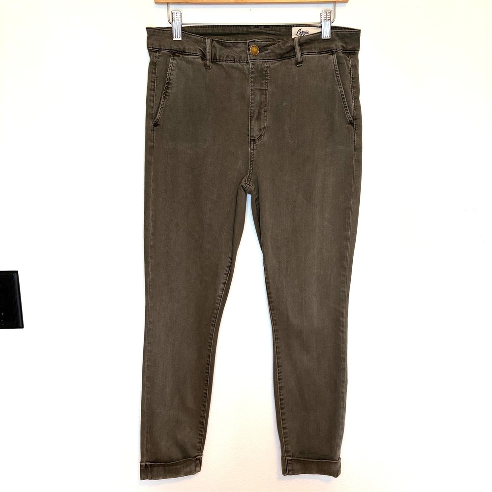 Cosmic Blue Love Women's Size 30 Pants, Olive Green with Cuffed Bottoms